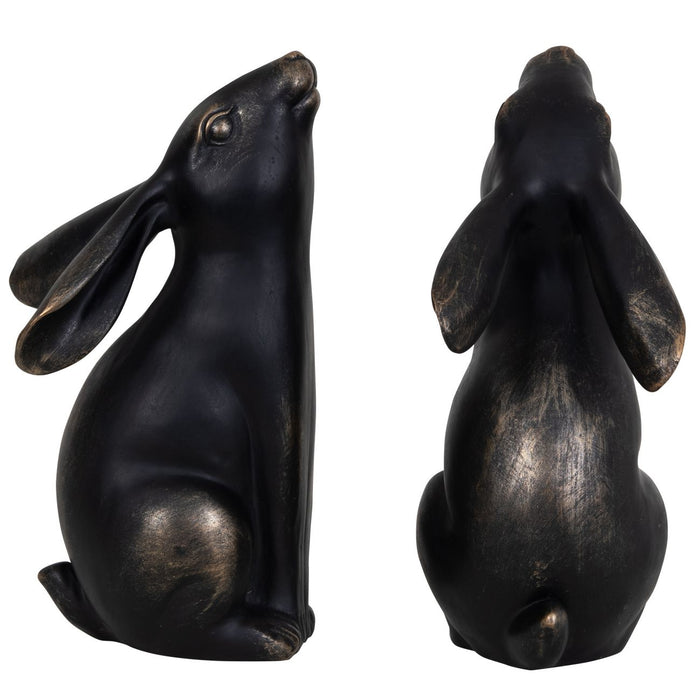 Denton Set Of 2 Hares Sculpture, Aged Bronze