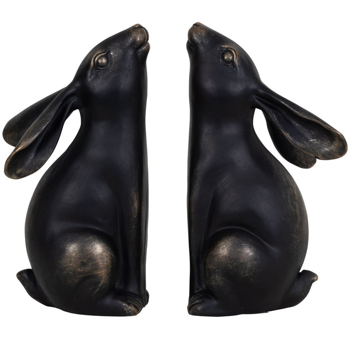 Denton Set Of 2 Hares Sculpture, Aged Bronze