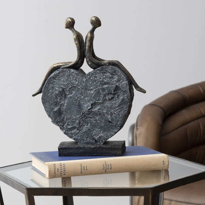 Denton Couple’s Love Heart Sculpture, Aged Bronze, Grey