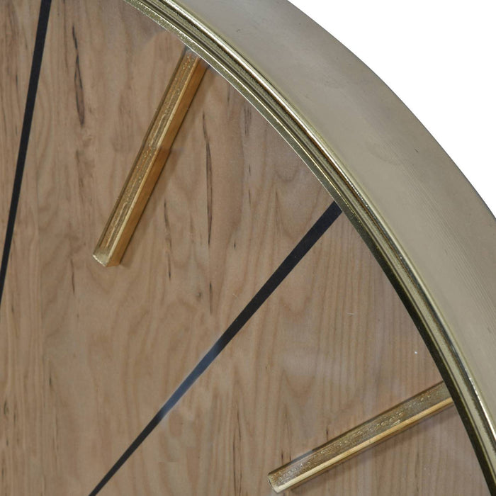 Healy Round Wall Clock, Natural Wood, Gold Metal