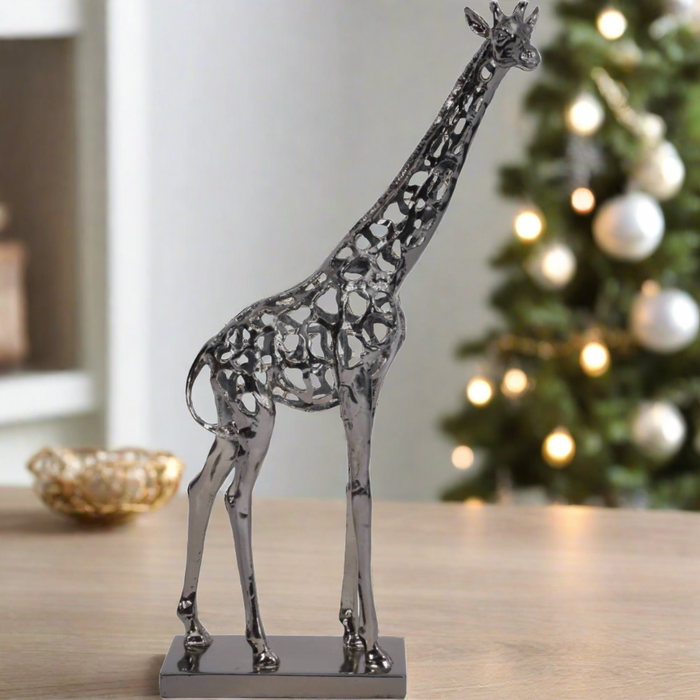 Black Nickel Hollow Giraffe Sculpture - 70cm