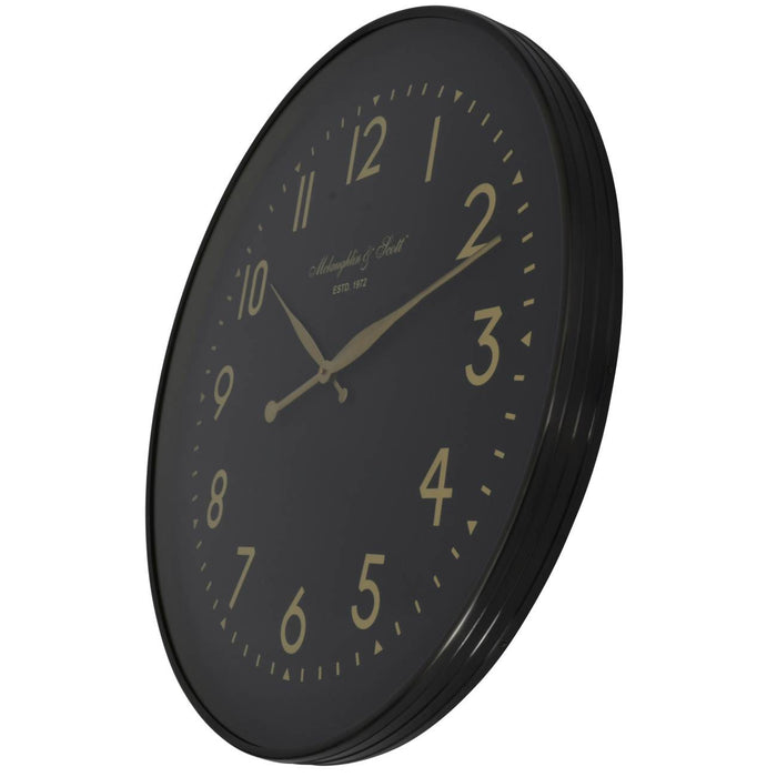 Newton Wall Clock, Round, Metal, Matte Black, Gold
