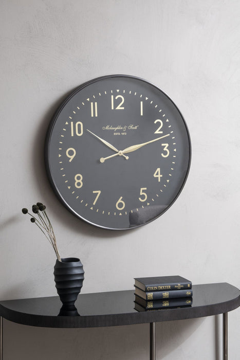 Newton Wall Clock, Round, Metal, Matte Black, Gold