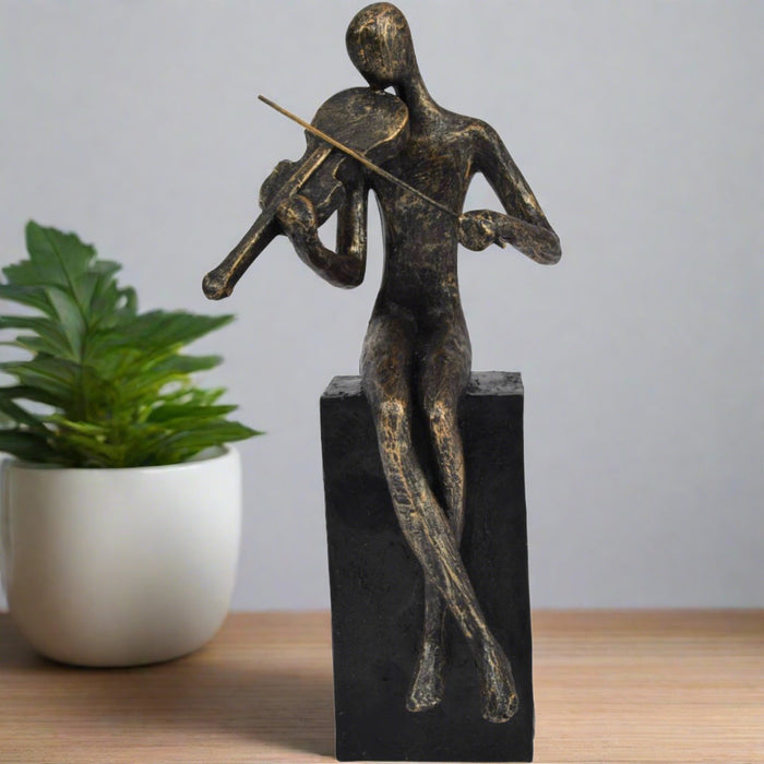 Denton Violinist Sculpture, Aged Bronze
