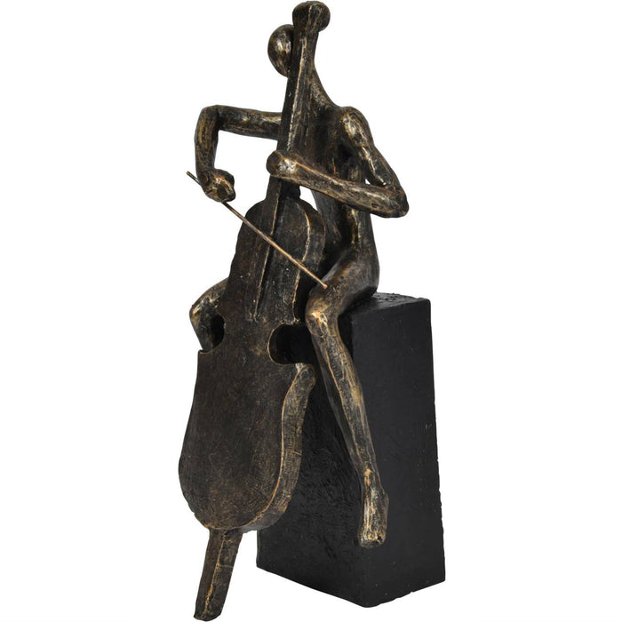 Cellist Playing Sculpture, Aged Bronze