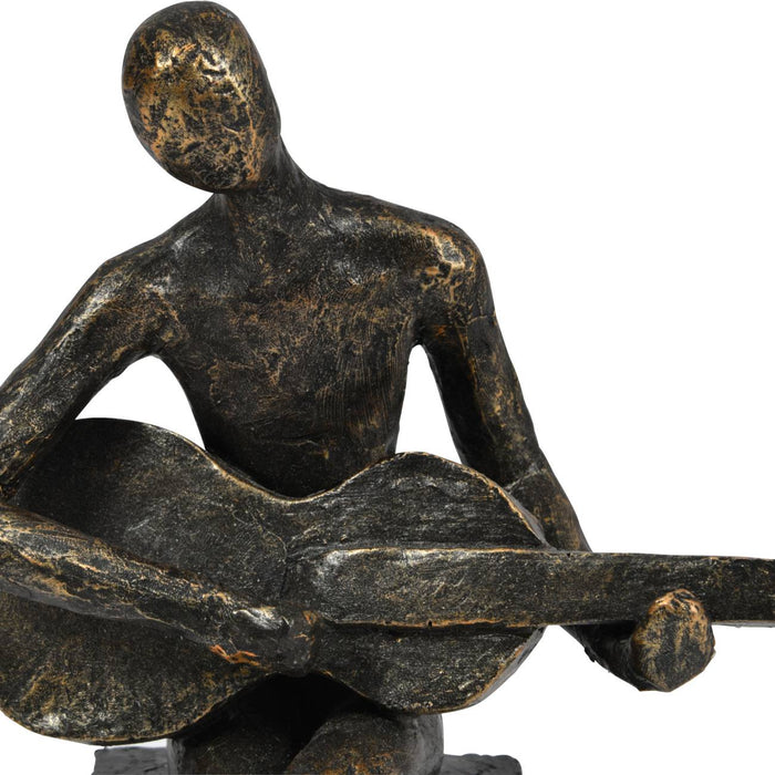 Denton Playing Guitarist Sculpture, Aged Bronze