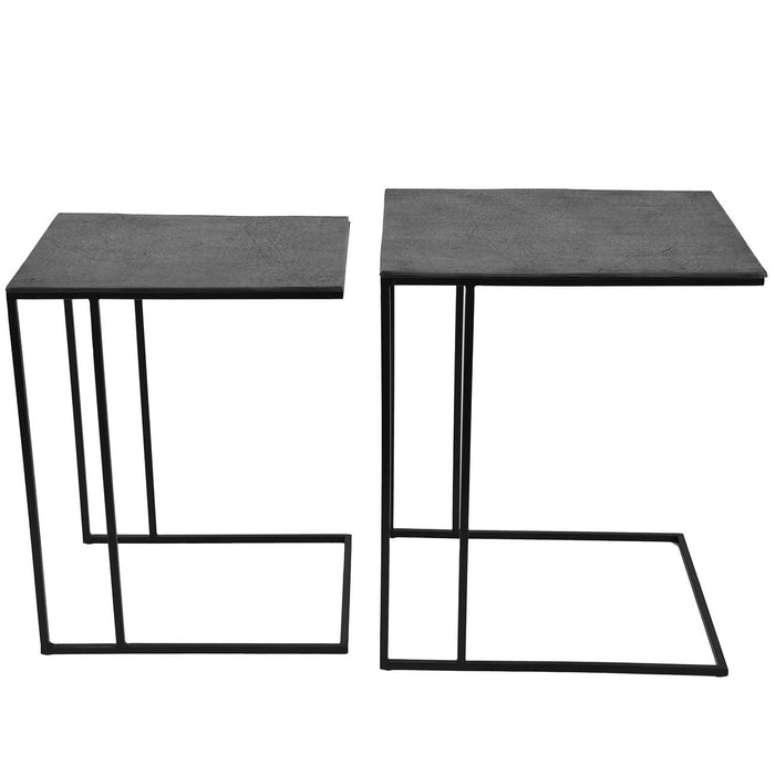 Linny Side Tables, Graphite Textured, Black Aluminium Frame, set of 2