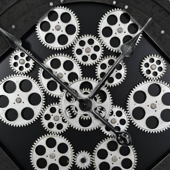 Carlton Skeleton Wall Clock, Moving Cogs, Black Metal