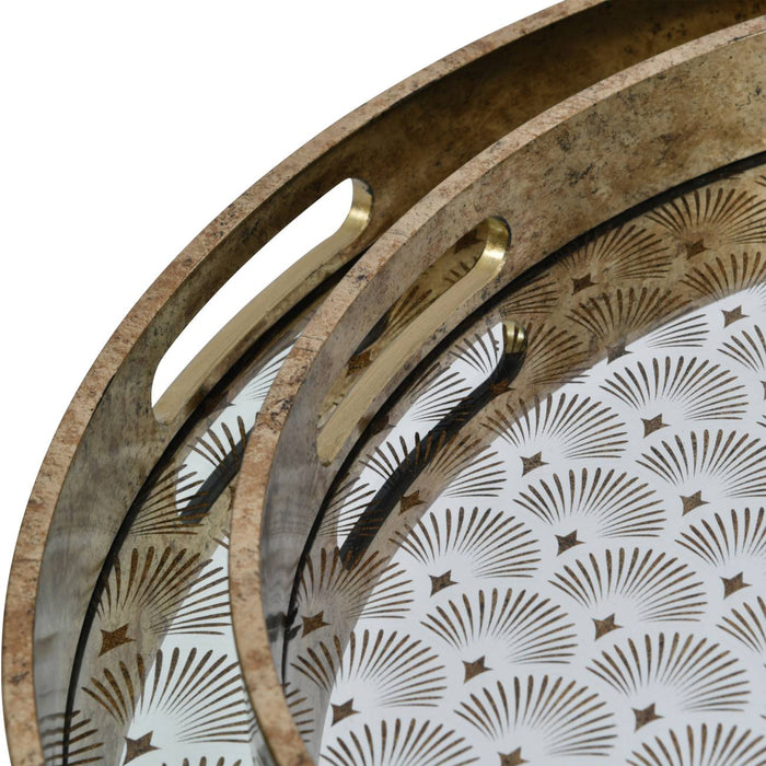 Antique Gold Decorative Trays, Round, Mirrored, Scallop Design