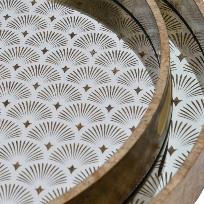 Antique Gold Decorative Trays, Round, Mirrored, Scallop Design