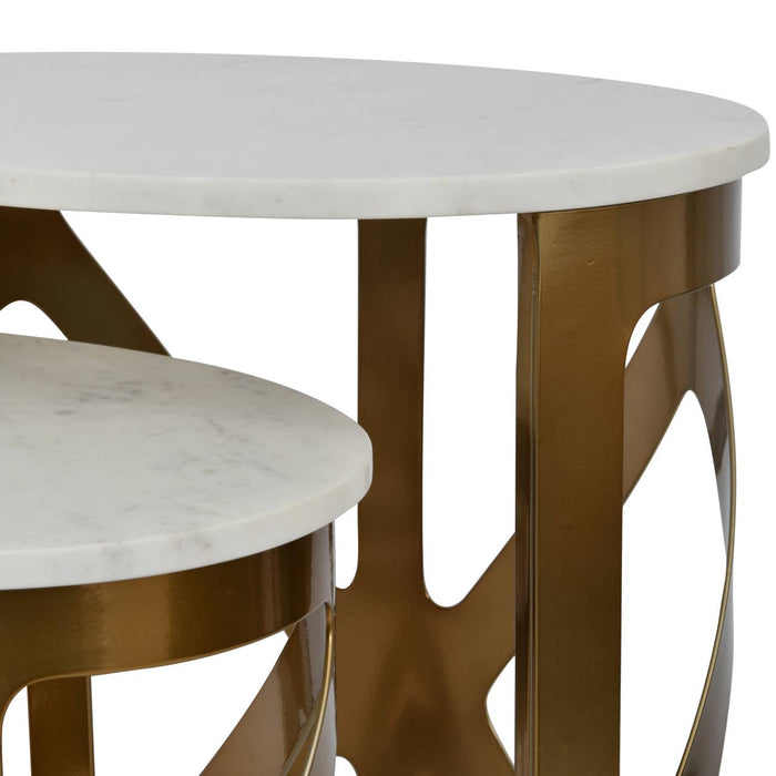Ingeborg Side Tables, Metal Frame, Bronze Finished, White Marble Top, Set of 2