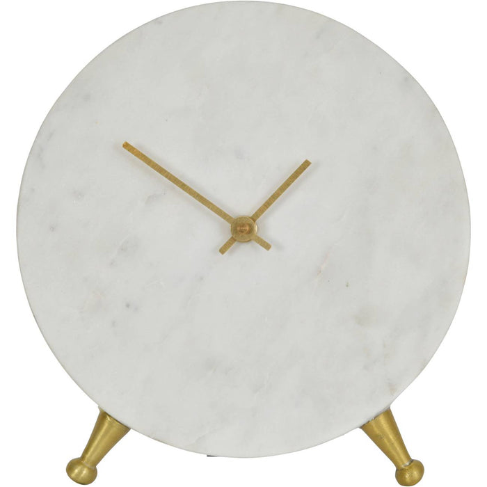 Herrington Mantel Clock, White, Gold, Marble. Metal
