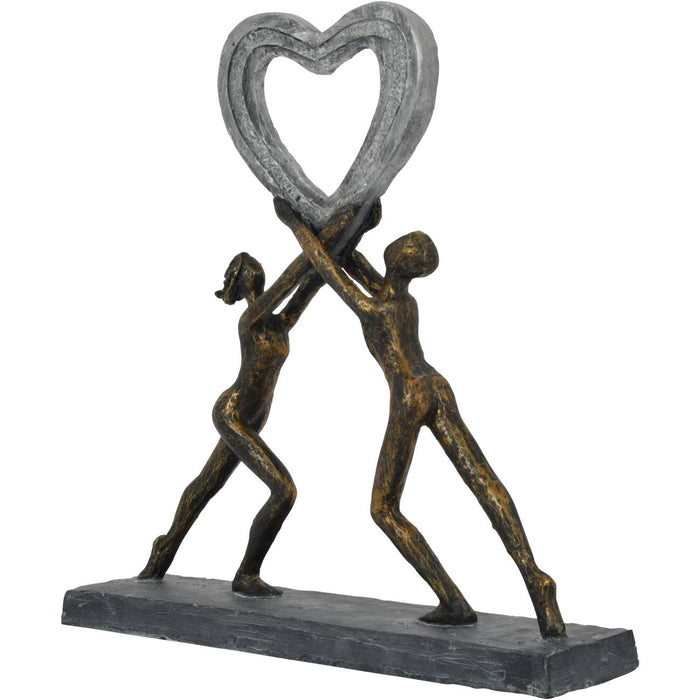 Couple with Heart Sculpture, Aged Bronze