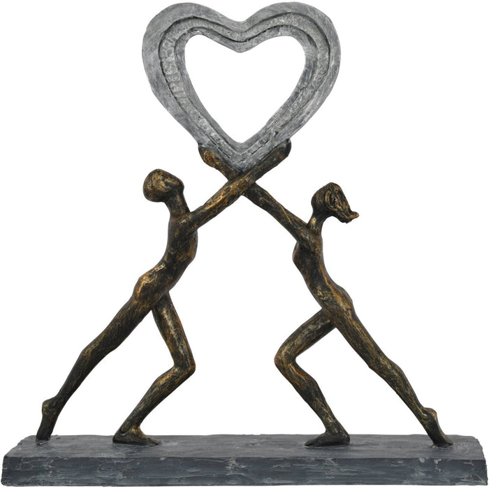 Couple with Heart Sculpture, Aged Bronze