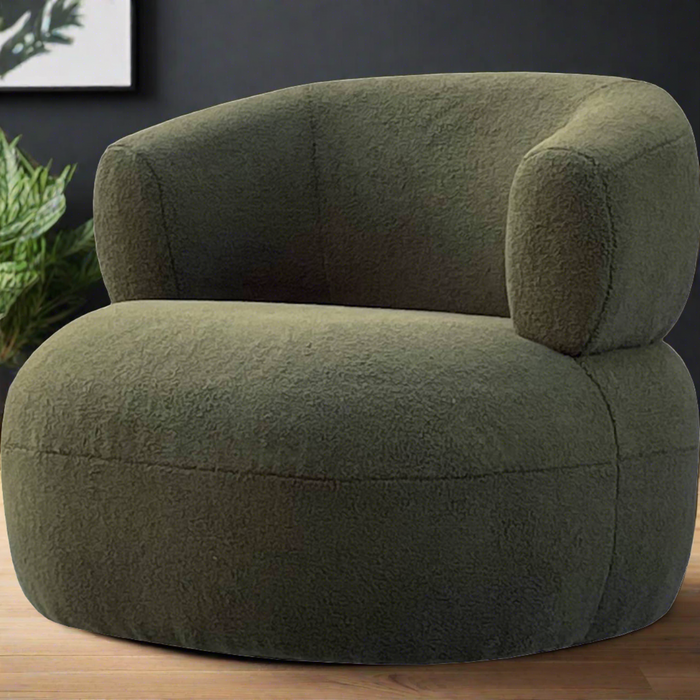 Luna Accent Floor Chair, Green Boucle Fabric, Black Wood Legs