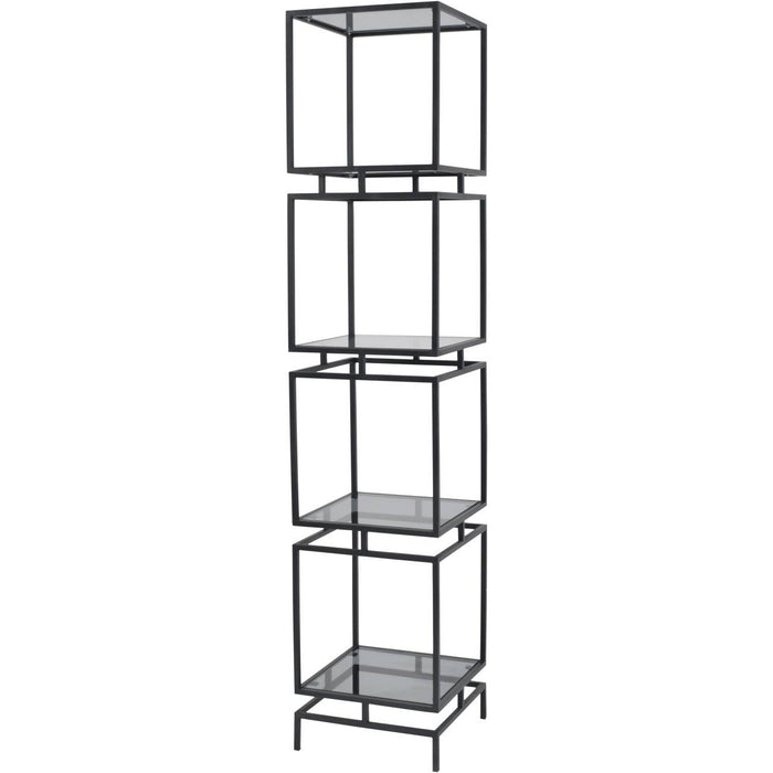Milton Floor Shelf, Display Unit, Black Metal Frame, Rectangular, Glass Top Shelf