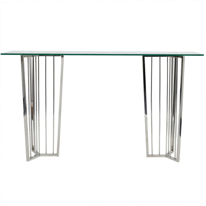 Alice Console Table, Stainless Steel Frame, Silver, Clear Glass, Rectangular