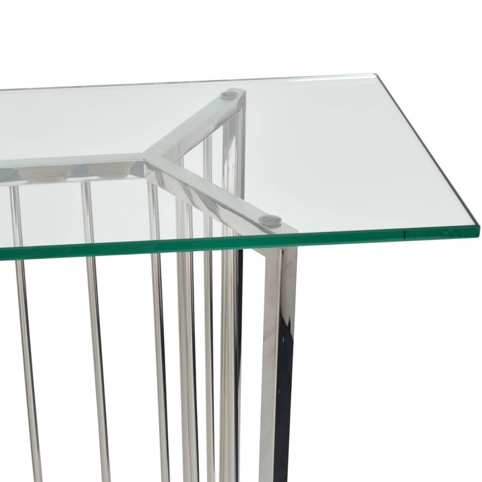 Alice Console Table, Stainless Steel Frame, Silver, Clear Glass, Rectangular
