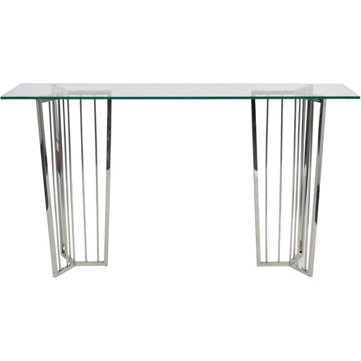 Alice Console Table, Stainless Steel Frame, Silver, Clear Glass