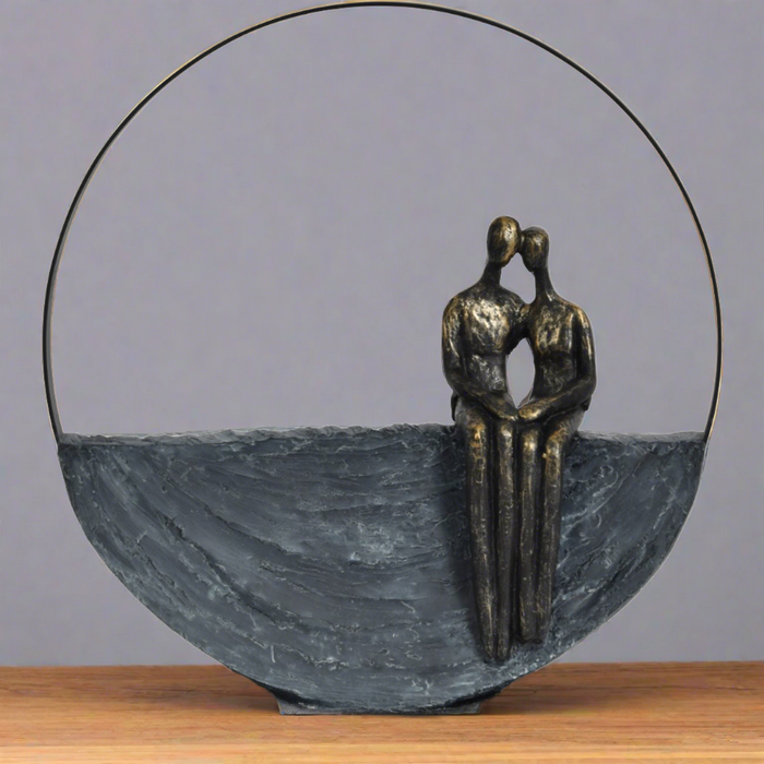 Denton Couple Encircled Sculpture, Aged Bronze, Grey