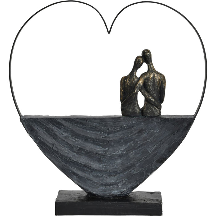Denton Couple Inside Heart Sculpture, Aged Bronze, Grey