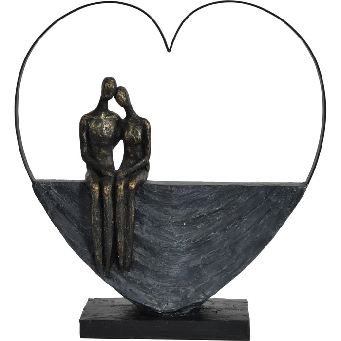 Denton Couple Inside Heart Sculpture, Aged Bronze, Grey