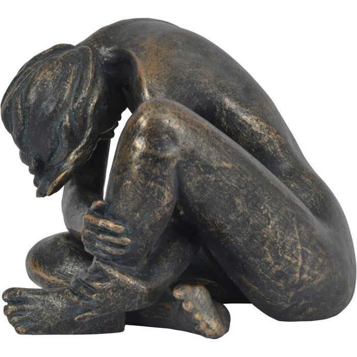 Denton Sitting Female Sculpture, Aged Bronze