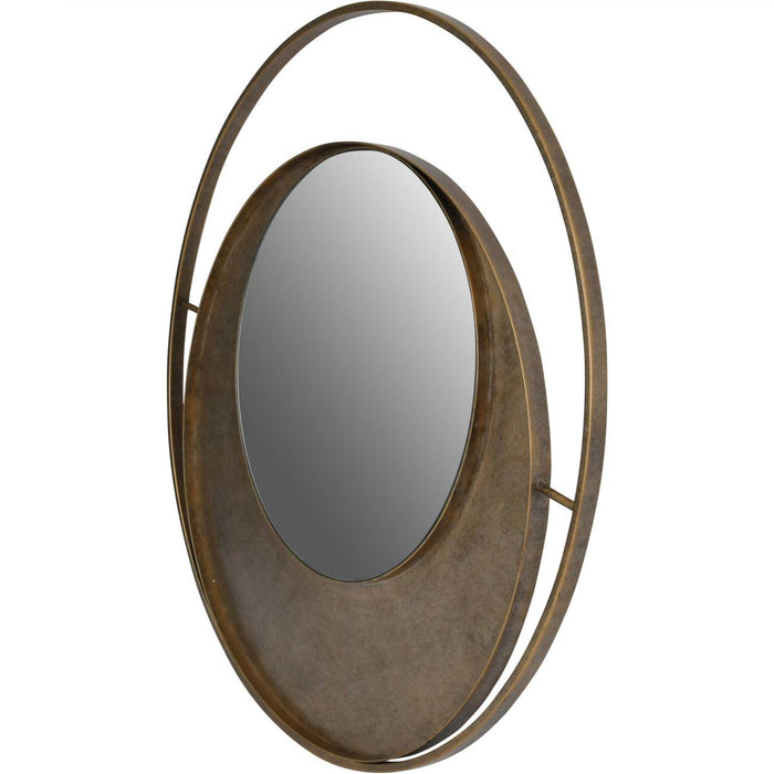 Concentric Metal Wall Mirror, Round, Aged Gold