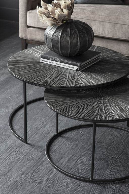Pelham Nesting Coffee Tables, Black Round Metal, Textured, Set of 2