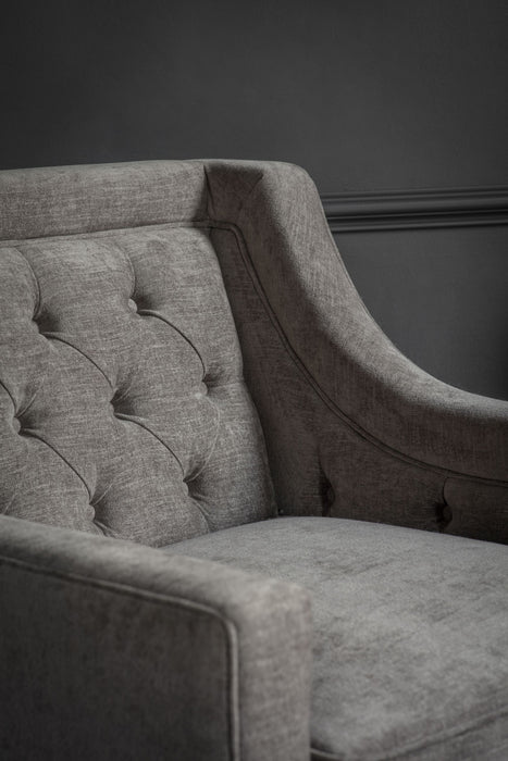 Warm Grey Fabric Buttoned Armchair (BACK IN STOCK 30/04/24)