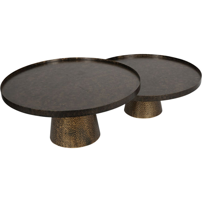 Vivienne Coffee Tables, Metal Thick Frames Rustic Antique Gold, Set Of 2