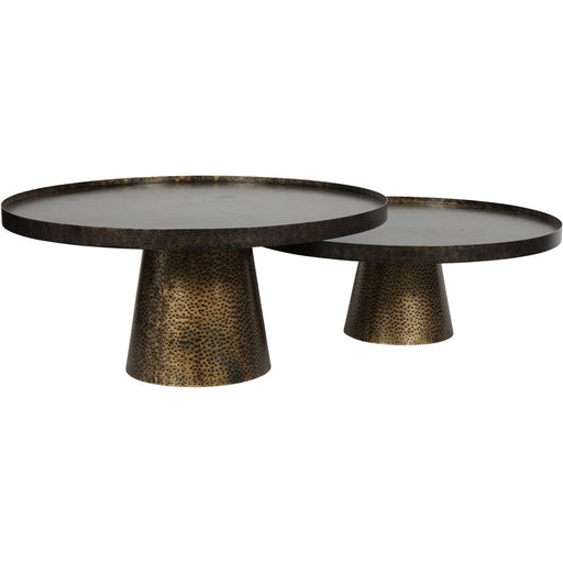 Vivienne Coffee Tables, Metal Thick Frames Rustic Antique Gold, Set of 2