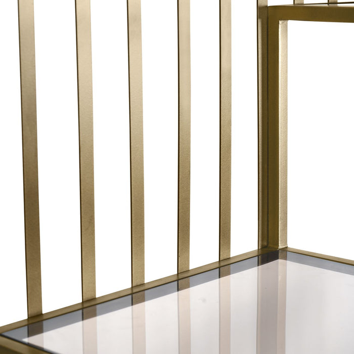 Beaufort Floor Shelf Units, Metal Frame, Rectangular, Dark Gold, Brown Tinted Glass, Open Shelf