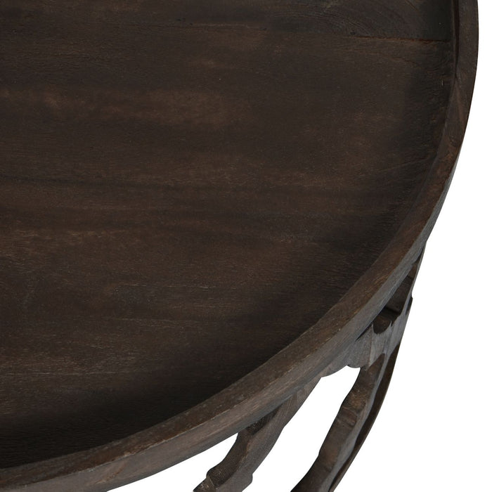 Solid Coffee Table, Round Mango Wood, Dark Brown