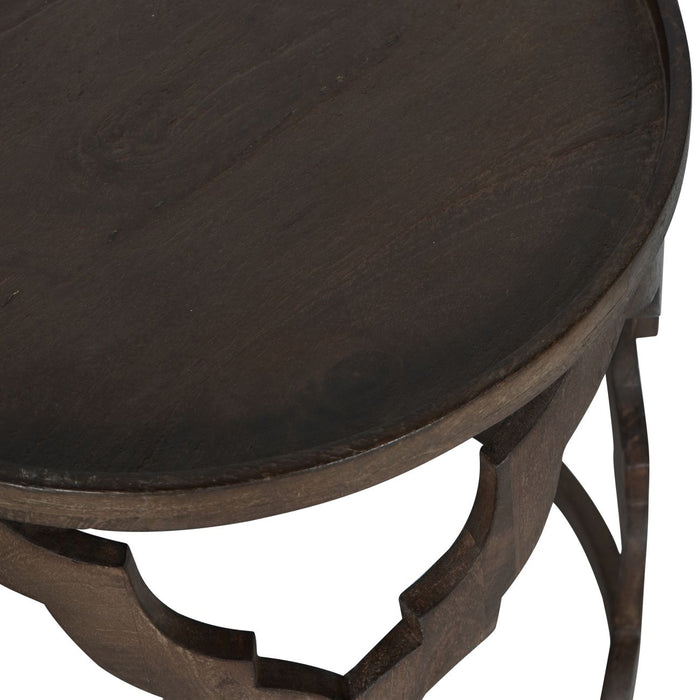 Side Tables, Solid Carved, Mango Wood, Dark Brown, Set of 2