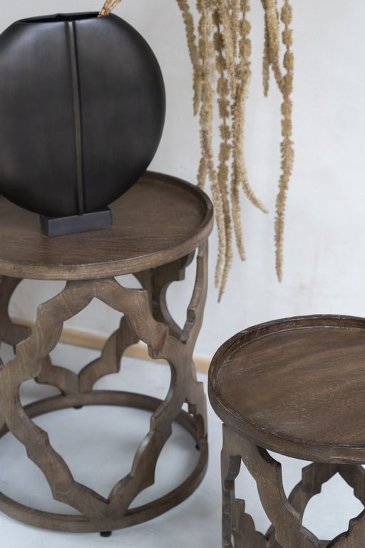 Side Tables, Solid Carved, Mango Wood, Dark Brown, Set of 2
