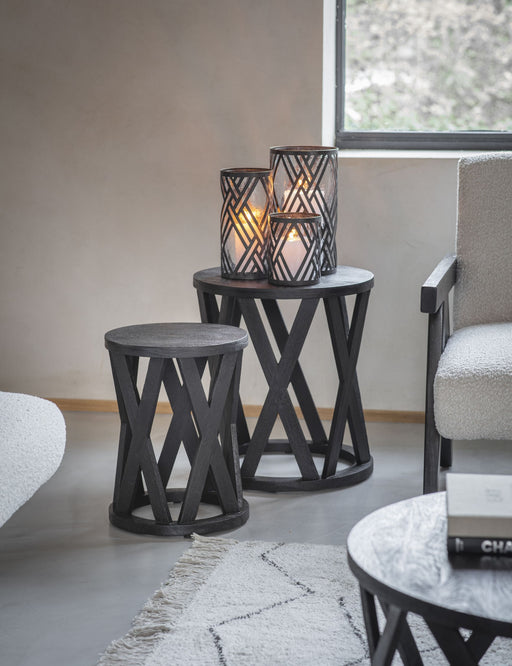 Vilhelmina Nesting Side Tables, Black Solid Mango Wood, Adjustable Feet, Set of 2