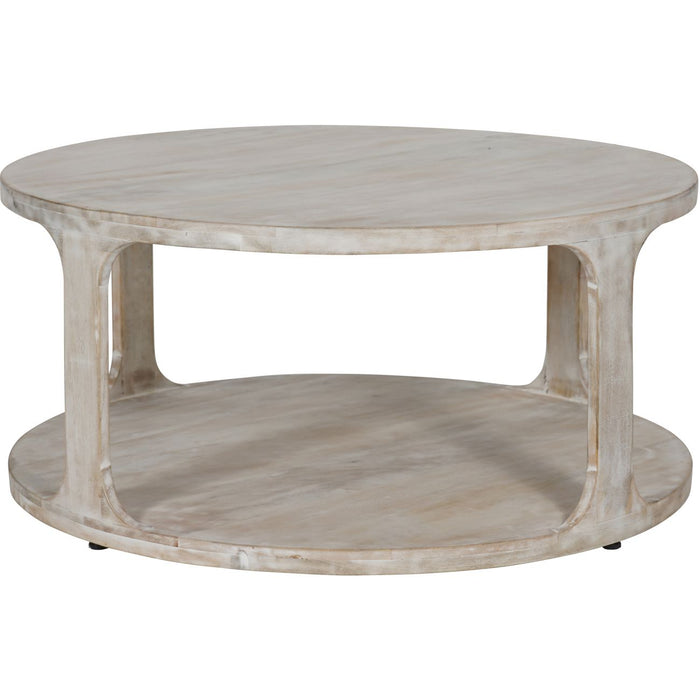 Bednell Round Coffee Table, Hand Carved, Solid Mango Wood, Whitewashed