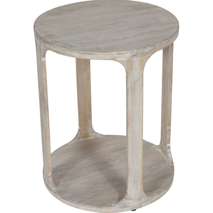 Bednell Wooden Side Table, Hand Carved, Solid Mango, Round Table, Whitewashed