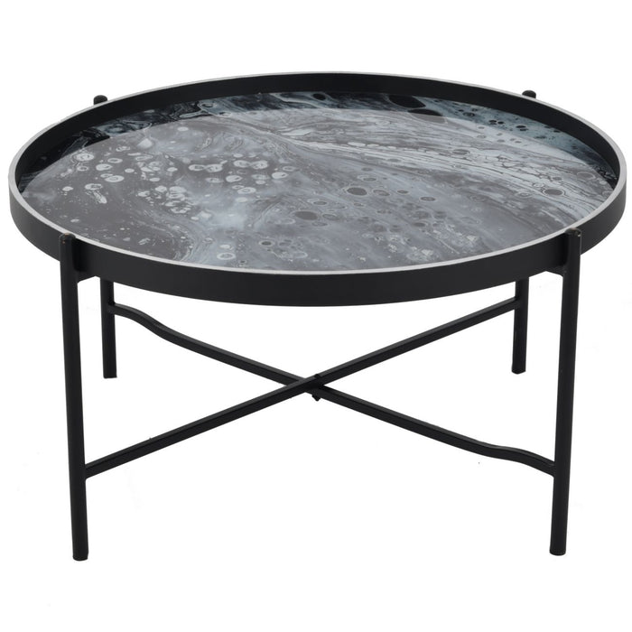Marguerite Monochrome Coffee Table, Black Metal, Round Tabletop