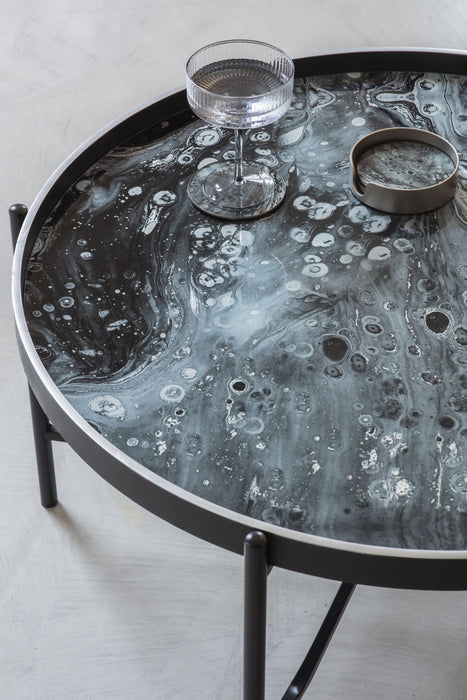 Marguerite Monochrome Coffee Table, Black Metal, Round Tabletop