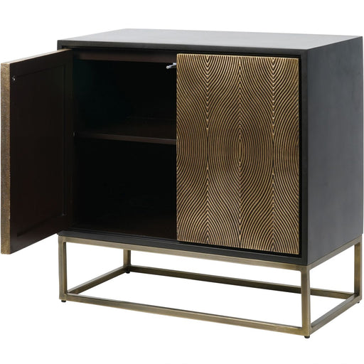 Izabella Sideboard Cabinet, Embossed Brass, Metal Frame, Wooden 2 Door