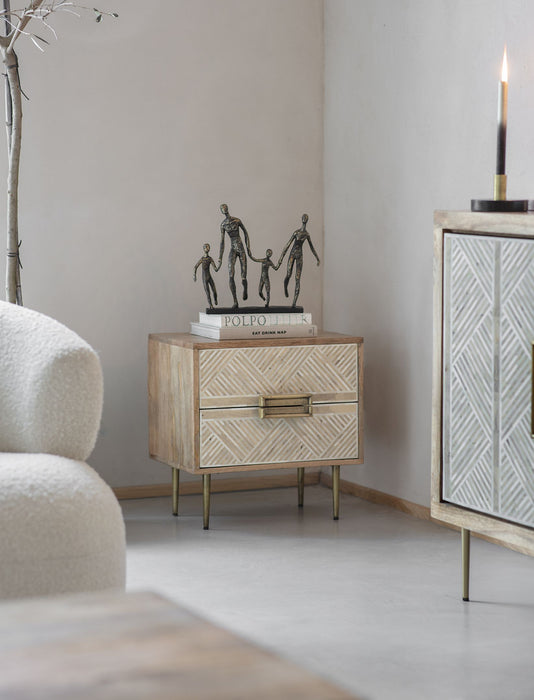 Isabella  Bedside Cabinet In Bone and Mango wood With 2 Drawer