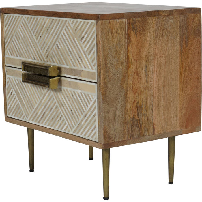 Isabella  Bedside Cabinet In Bone and Mango wood With 2 Drawer