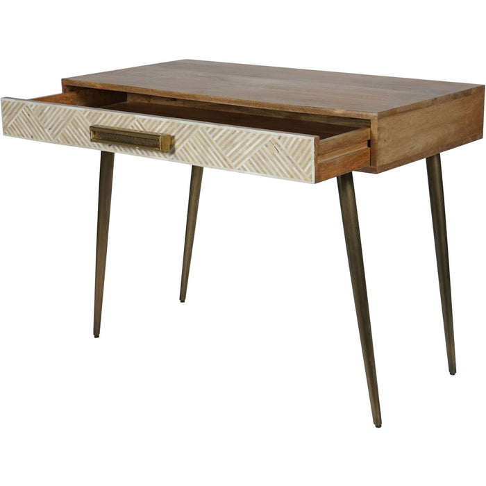 Gabrielle Console Table, Mango Wood Desk, Metal Legs, 1 Drawer