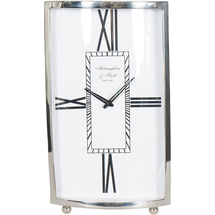 Huntington Mantel Clock, Silver, White, Metal, Contemporary - Large