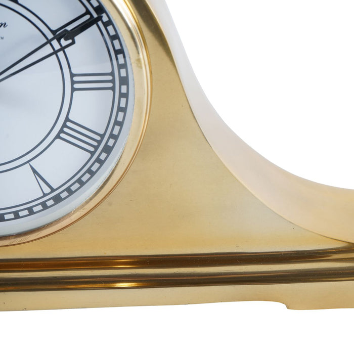 Carriage Mantel Clock, Gold, White, Metal, Art Deco