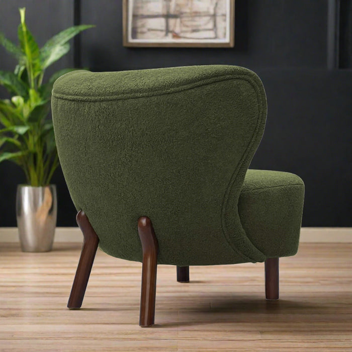Portland Wingback Accent Chair, Green Boucle Fabric, Walnut legs