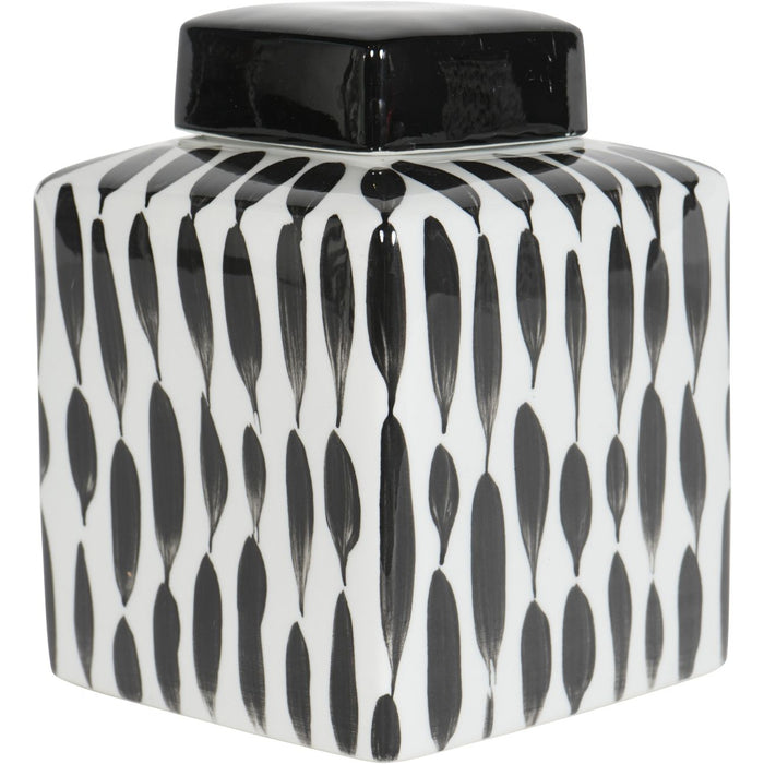 Decorative Small Ginger Jar, Black, White, Vertical Stripes, 20cm
