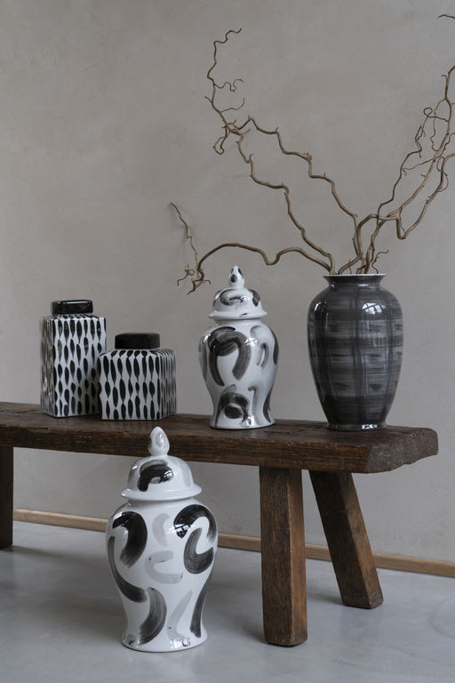 Crosshatch Ceramic Vase, Grey, Brown, Glossy Finish